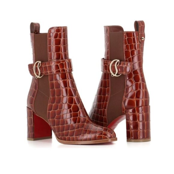 NWB Christian Louboutin Chelsea Booty Croc Red Bottom Bootie Boots Heels - Picture 2 of 12